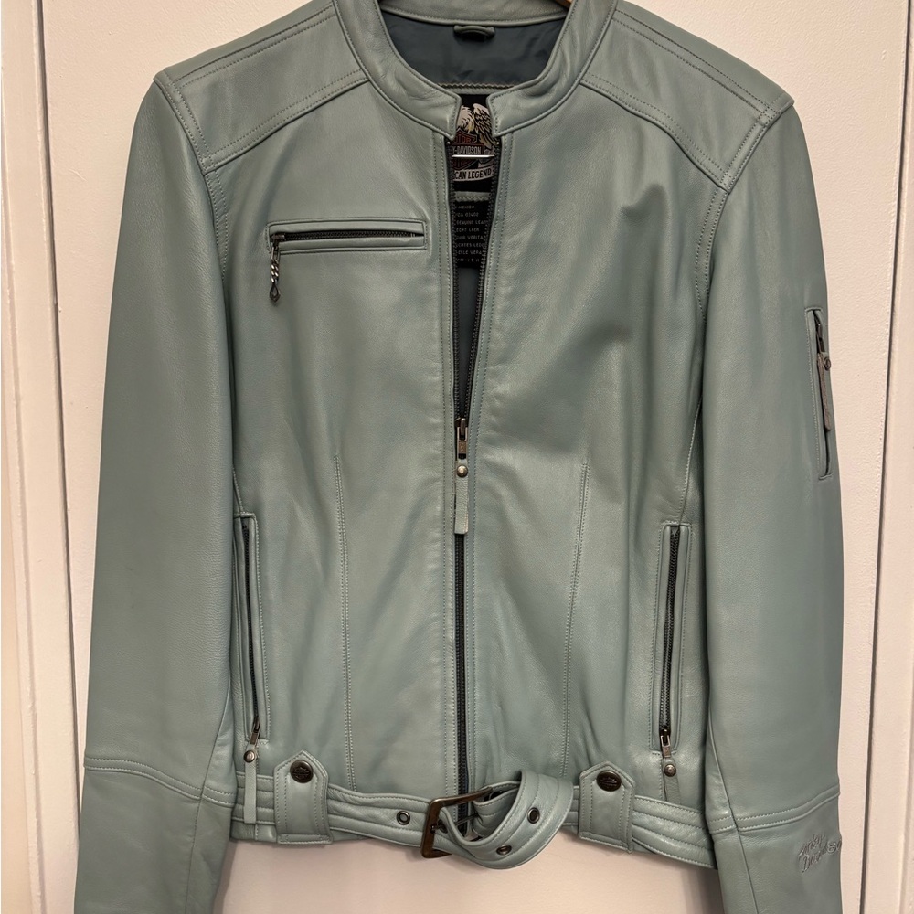 Harley Davidson Women's Leather Jacket - color Soft Aqua Blue Size M - Picture 6 of 8